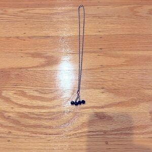 BLACK bead necklace with silver chain